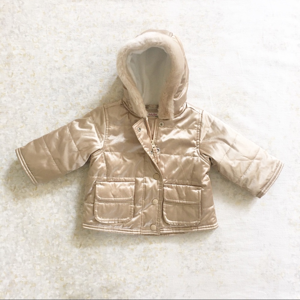 baby Gap Jacket Gold Hooded Pockets 6-12 Mos